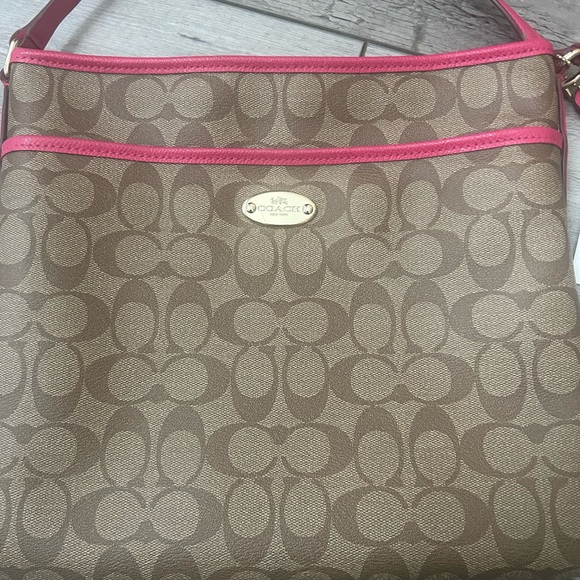 Coach Brown and Pink Signature Crossbody Bag - Picture 2 of 5